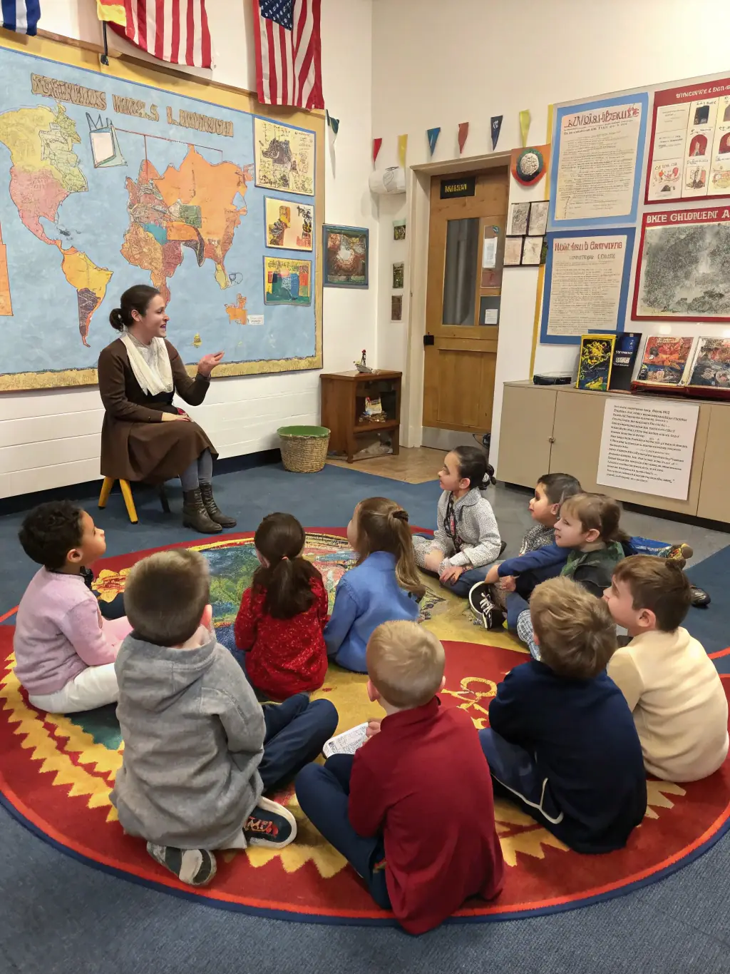 A classroom of students learning about the history of the Château de la Hunaudaye, emphasizing the importance of education.